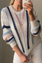 Women's Colorful Striped Open Knit Sweater – Comfortable & Bohemian Style - 2