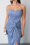 Women's Indigo Strapless Glitter Knitted Evening Dress - 4