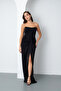 Women's Black Strapless Glitter Knitted Evening Dress
