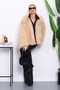 Dark Beige Collared Fur Coat - 2