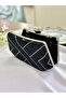 Black Silver Color Stone Pearl Detailed Handle Women's Evening Dress Bag - 6