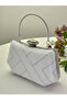 Silver Color Stone Pearl Detailed Handle Women's Evening Dress Bag - 2