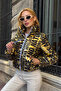 Women's Golden Yellow Lettered Inflatable Coat - 2