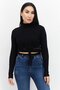 Women High Neck Rib Sweater, Black