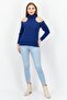 Women Mock Neck Knitted Sweater, Blue - 4