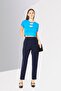 Women Regular Fit Brand Logo Straight Leg Pants, Navy - 2