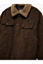 Slim Fit Plush Collar Corded Fabric Velvet Winter Coat - 6
