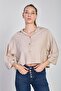 Women's Three Quarter Sleeve Short Shirt - Beige - 5