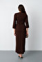Women's Brown Slim Fit Double-Breasted Collar Accessory Detail Midi Dress - 6