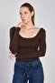 Women's Front and Back Boat Neck Bodysuit - Brown - 4