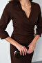 Women's Brown Slim Fit Double-Breasted Collar Accessory Detail Midi Dress - 5