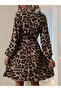 Women's Double Breasted Collar Belted Leopard Print Diver Fabric Dress - 2