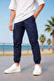 Cargo Pocket Parachute Fabric Navy Blue Color Men's Trousers