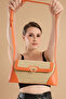 Ottava Wicker Pattern Women's Orange Shoulder Bag with Internal Zipper Compartment and Special Buckle Lock - 4