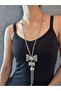 Zircon Stone Embellished Bow Women's Necklace 34 cm - 5