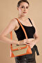Ottava Wicker Pattern Women's Orange Shoulder Bag with Internal Zipper Compartment and Special Buckle Lock - 3