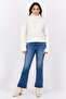 Women Turtle Neck Long Sleeves Textured Sweaters, Off White - 4