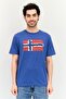 Men Ribbed Collar Short Sleeve Graphic Print T-Shirt, Dark Blue
