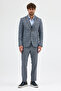 Pakito Light Navy Blue Plaid Patterned Mono Collar Slim Fit Double Slit Lined Suit - 8