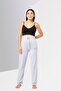 Women Embroidered Logo Drawstring Pajama Pants, Grey - 2