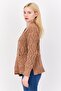 Women Split Neck Crochet Cardigan, Brown - 3