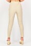 Women High Waist Solid Leather Leggings, Beige - 3