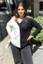 Women's Color Block Long Sleeve V-Neck Casual Blouse 700-3587198 - 3