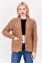 Women Split Neck Crochet Cardigan, Brown