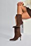 V752550202 Brown Suede Thin Heeled Women's Boots