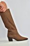 V654082101 Brown Genuine Leather Nubuck Thick Heeled Women's Boots - 2