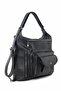 Women's Black Soft Washed Leather Shoulder Backpack Crossbody Bag