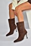V752550202 Brown Suede Thin Heeled Women's Boots - 3