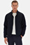 Slim Fit Navy Blue Plain Coat - 3