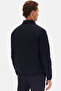 Slim Fit Navy Blue Plain Coat - 6