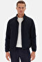 Slim Fit Navy Blue Plain Coat - 2
