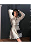 Women's White Polo Neck Stripe Detailed Skirt Sweater Two-Piece Set - 5