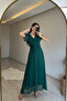 Women V-Neck Belted Maxi Chiffon Dress Nm008
