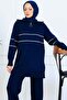Striped Knitwear Set with Zipper Collar S1050 Navy Blue - 3