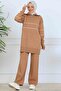 Striped Knitwear Set with Zipper Collar S1050 Mink