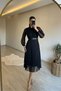 Women’s Tie-Detail Pleated Lace Collar Midi Dress NM012
