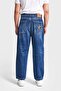 Men's Dark Blue Color 3W5-5 Loose Baggy Fit Wide Cut Pocket Embroidery Detailed Denim Jean - 6