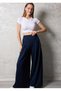 Women's Pleated Hidden Pocket Palazzo Pants Navy Blue - 4