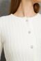 Women's Soft Textured Beard Drawstring Ribbed Knitwear Cardigan Buttoned Cardigan 791613 Ecru - 6