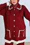 Buttoned Stripe Detailed Knitwear Set S1043 Burgundy - 4