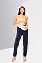 Women Regular Fit Embroidered Logo Straight Leg Pants, Dark Navy - 2