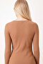 Women's Light Brown V-Neck Long Sleeve Gathered Front Soft Textured Lycra Blouse Arm-26K001014 - 4