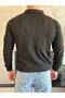 Men's Regular Fit Zipper Collar Stripe Detailed Knitwear Sweater Black Eca035 - 5