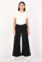 Women Regular Fit Solid Wide Leg Pants, Black - 4