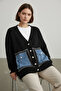 Oversize Knit Cardigan with Pockets - Denim Detailed Buttoned Thick Textured Women's Cardigan
