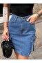Women's Cargo Pleated Pocket Buckle Blue Denim Skirt - 3